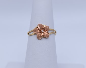 Dainty 10k Rose Gold Hawaiian Plumeria Flower Ring - Authentic Plumeria Jewelry