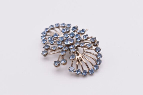 Vintage Blue Rhinestone Spray/Fan Brooch 1960s - image 3