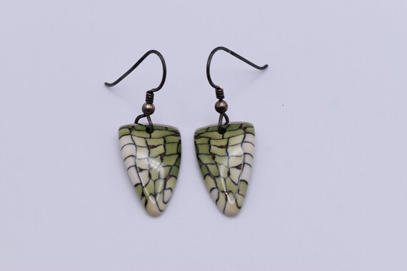 Vintage Artisan Handcrafted Green and White Glaze… - image 3