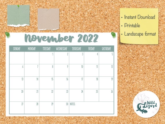 November Calendar November 2022 Printable Digital Simple Calendar Instant  Download PDF - Etsy