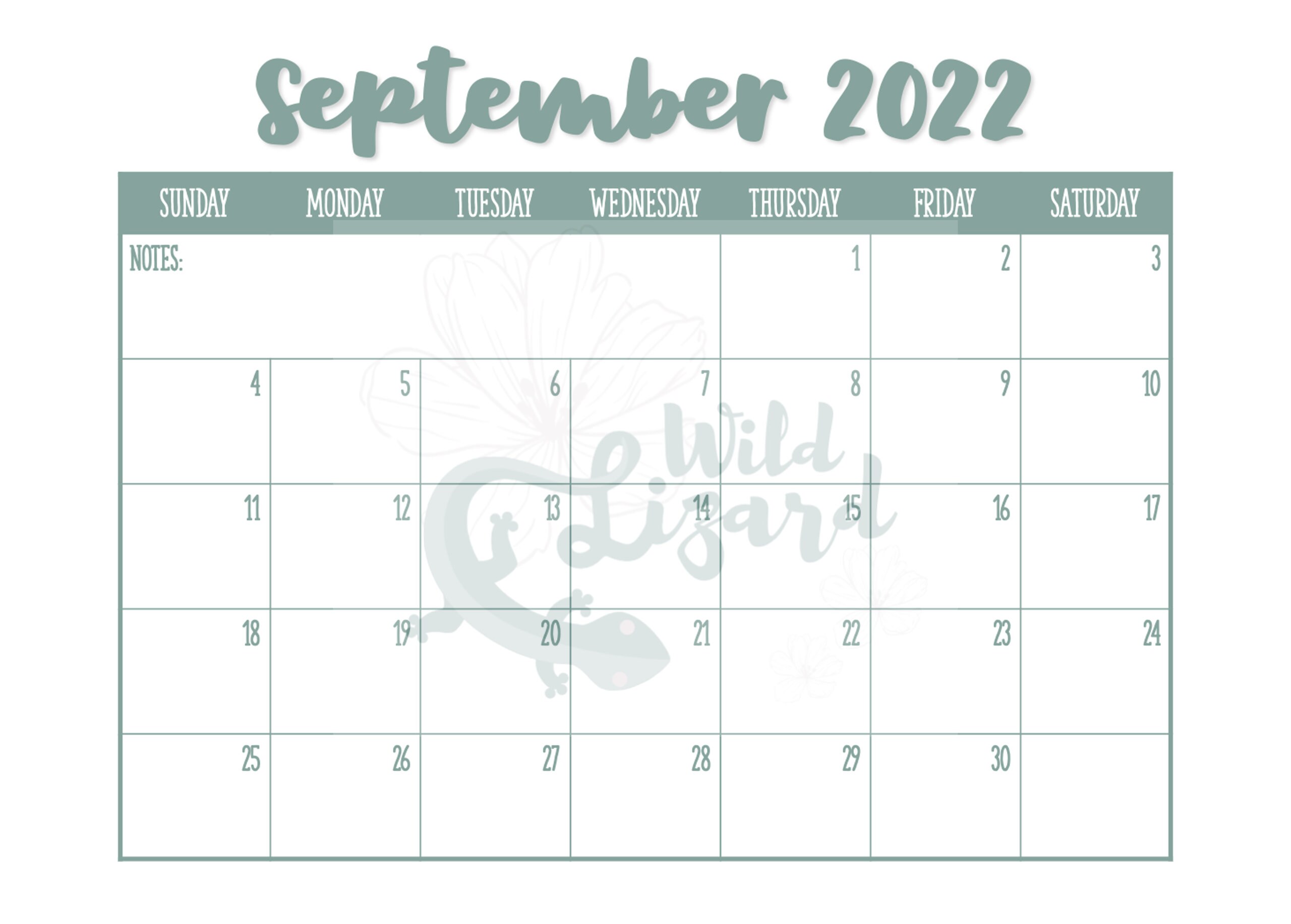 September Calendar September 2022 Printable Digital - Etsy