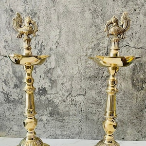 Kuthu Vilakku, annapakshi, Brass diya Stand, brass oil lamp , Long Brass diya stand, Traditional diya (12-14-16 Inches)| Navratri Decor