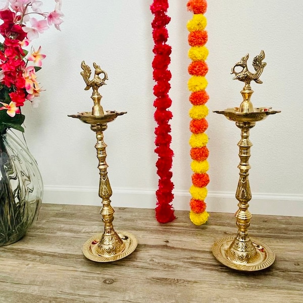 Kuthu Vilakku, annapakshi, Brass diya Stand, brass oil lamp , Long Brass diya stand, Traditional diya (18-24-30-36 Inches)