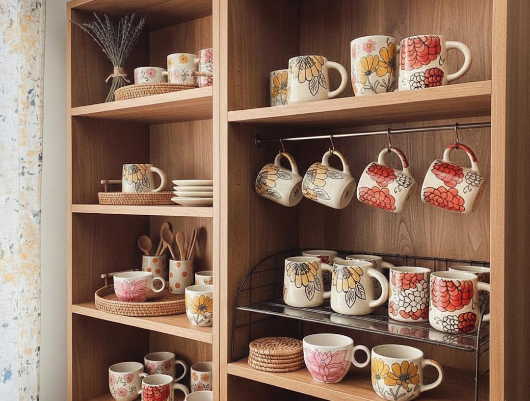 Hand Painted Floral Ceramic Mug, Retro Coffee Cup, Unique Tea Mug ...