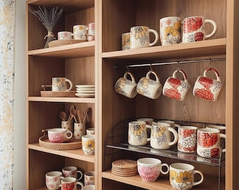 Hand Painted Floral Ceramic Mug, Retro Coffee Cup, Unique Tea Mug, Easter Gifts