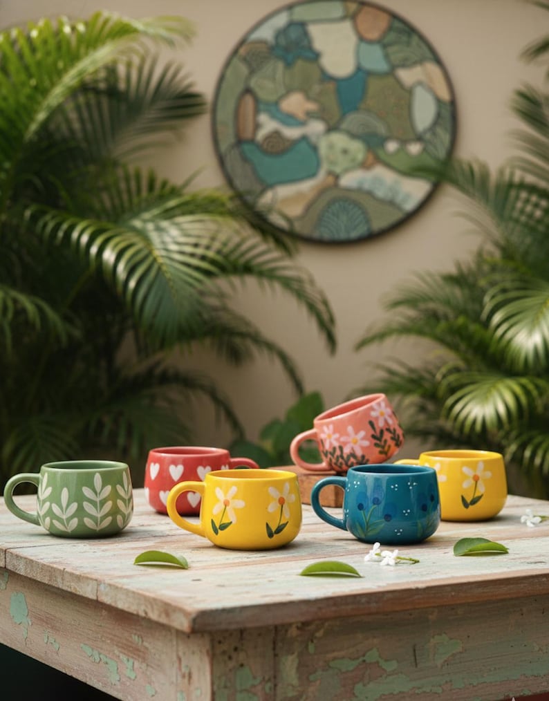 Hand Painted Floral Ceramic Mug, Retro Coffee Cup, Unique Tea Mug ...