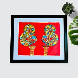 Majestic Peacocks Kerala Mural Painting -Traditional Festive Decor | Kerala temple style original Mural painting Beautifully hand painted
