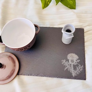 Engraved Thistle Slate Cheeseboard: Kitchen Serving Tray