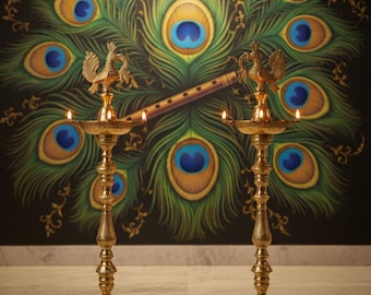 Annapakshi Brass Diya Stand: Traditional Kuthu Vilakku Oil Lamp
