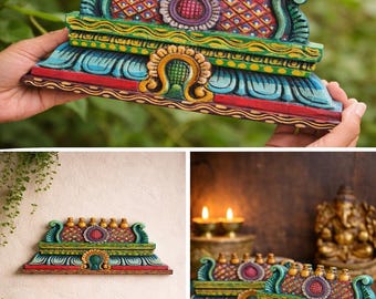 Hand Painted Wooden Temple Gopuram (6x12 Inches) | South Indian Traditional Wall Hanging | Hindu Home Mandir Decor | Housewarming Gift