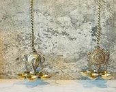 Brass Perumal Sangu Chakra- 21 Inches Tall - Shank-Chakra Hanging Oil Lamps Conch Shank-Chakra Hanging oil lamps Hanging diyas (Set of 2)
