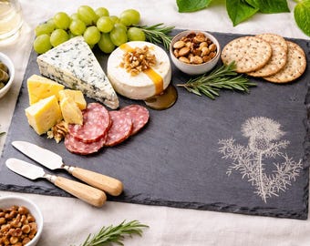 Engraved Thistle Slate Cheeseboard | Scottish Thistle Serving Board | Slate Cheese Board Gift | Charcuterie Platter| Easter Gifts