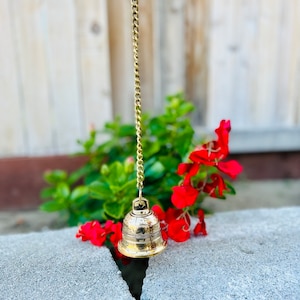 Traditional Brass Temple Bells for Home Decor | Brass Hanging Bell with Chain|Ethnic Indian Brass Hanging Bell|Tibetan Brass Bell with chain
