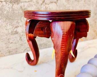 Hand-Carved Rose Wood Elephant Plant Stand: Home Decor