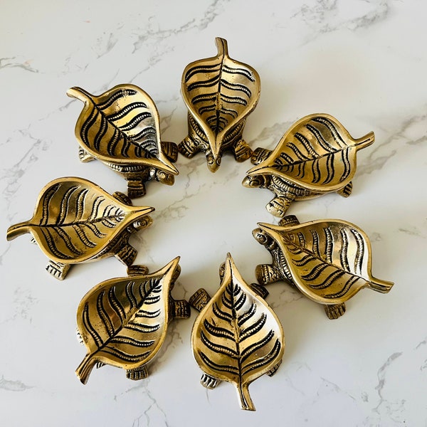 Decorative Brass Tortoise Turtle Leaf Diya | Home Decor Lamps | Vilakku - Decorative Diyas| Diwali Special| Sold Individually