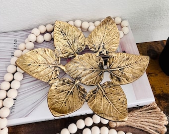 Ornate Brass Leaf Trinket Dish: Console Table Decor| Easter Gifts