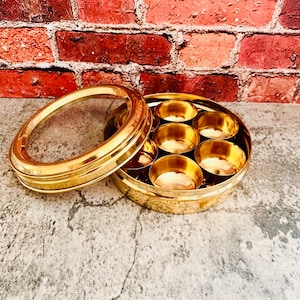 Handmade Brass Masala Dabba: Indian Spice Box with Lid