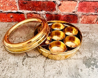 Handmade Brass Masala Dabba: Indian Spice Box with Lid