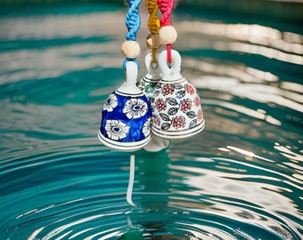 Handmade Macrame Ceramic Bells: Boho Home Decor (13 Inches) | Stylish Home Decor | Outdoor Garden Decor | Easter Gifts