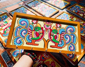 Pichwai Painted Wooden Key Holder: Indian Home Decor, Handmade