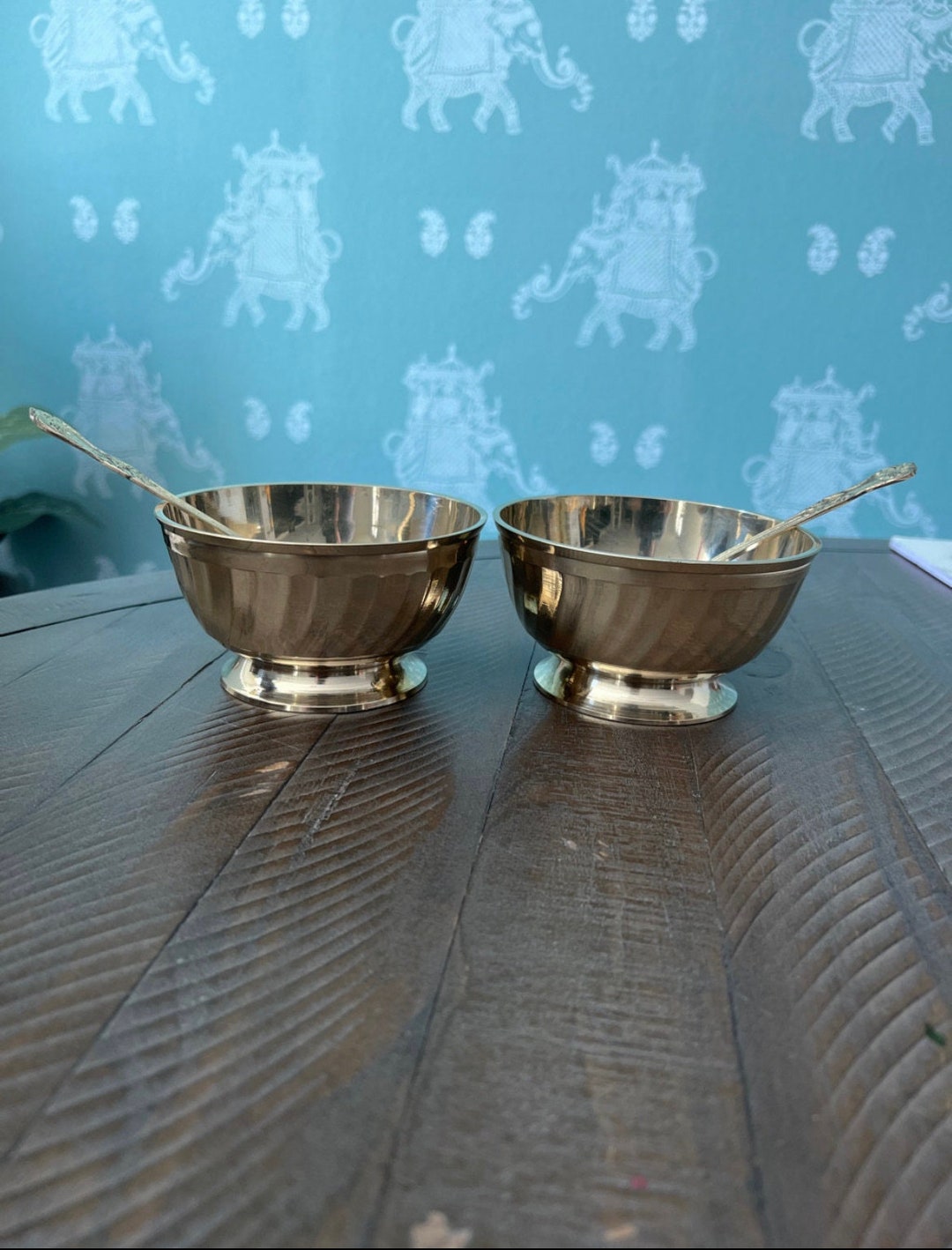 Soup Bowls Pure Brass Footed Soup Bowl Tablespoon Included Etsy
