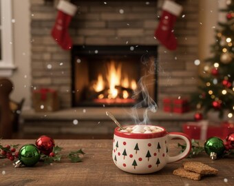 10oz Handcrafted Ceramic Coffee/Tea Mugs | Farmhouse Style | Holiday Gifts| Corporate Holiday Gifts | Bulk Orders | Christmas