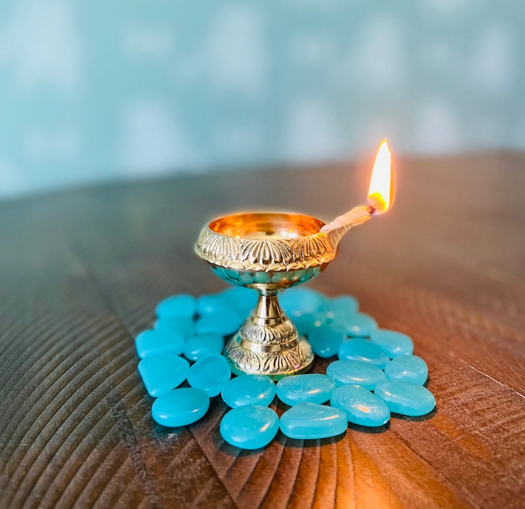 Indian Puja Brass Oil Lamp With Stand Golden Diya Lamp Engraved Design