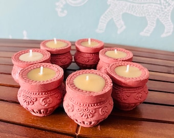 Beeswax Diya Candles (Set of 2): Handcrafted Matka Lamps, Eco-Friendly Home Decor