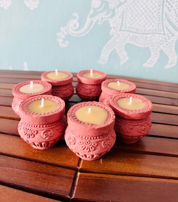 100% Pure Beeswax Diya Candles Eco-friendly Diya Candle Pure Beeswax Candle  Set of 2 Matka Diya Modern Home Decor Sustainable 