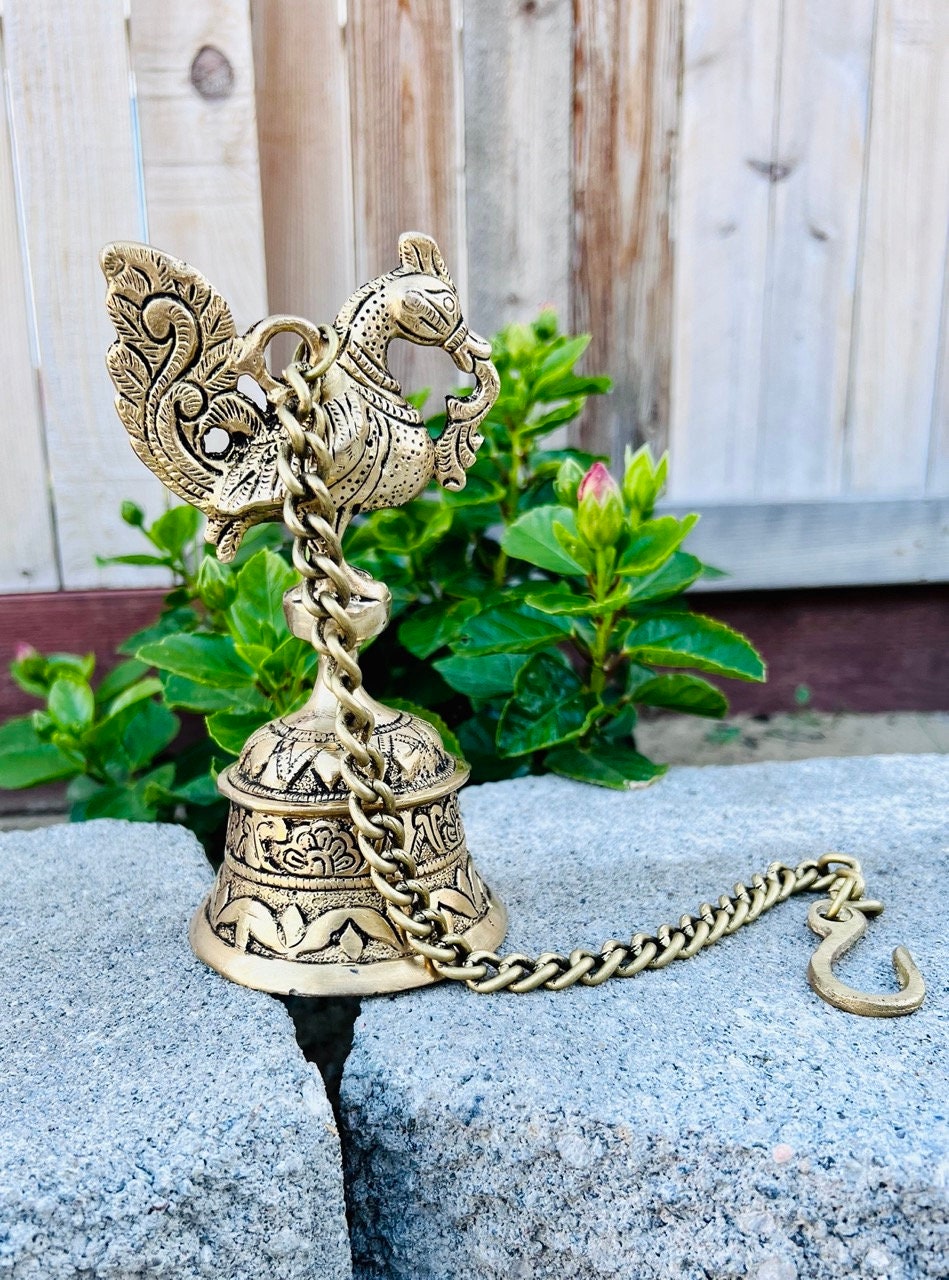 Traditional Brass Temple Bells With Peacock for Home Decor Brass Hanging  Bell Peacock With Chainethnic Indian Brass Hanging Bell 