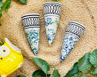 Hand-Painted Conical Ceramic Wall Planters - Set of 2 | Corporate Gifts | Employee Appreciation Gift | Bulk Orders | Easter Gifts