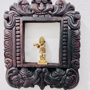 Traditional Wooden Polish Jharokha South Indian Style Hand-Carved Wooden Jharokha| Wall Mounted| Traditional Indian Wall| Yazhis |