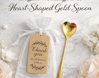 Heart Shaped Gold Spoon Favor | Wedding Guest Favor | Bridal Shower Favor | Baby Shower Return Gift | Tea Party Thank You Gift