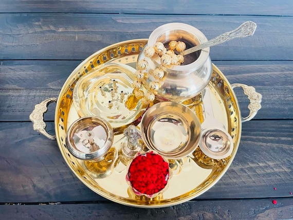 Pure Brass Pooja Thali | Pooja Thali Set | Housewarming Essential | Diwali Gift | Pooja Items