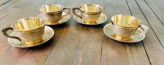 Pure Brass Indian Antique Finish Royal Tea Cup & Saucer Thanksgiving Gifts  Gifts for Him Gifts for Her Christmas Gifts Corporate Gifts 