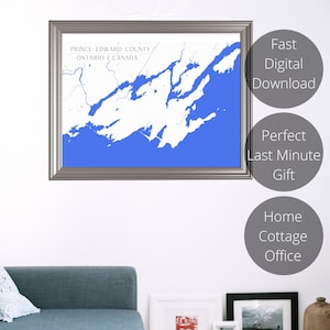 Carte du comté de Prince Edward | Art mural imprimable | Téléchargement numérique | Art de la carte monochrome | Cadeau de pendaison de crémaillère | Déco maison de week-end | Ontario