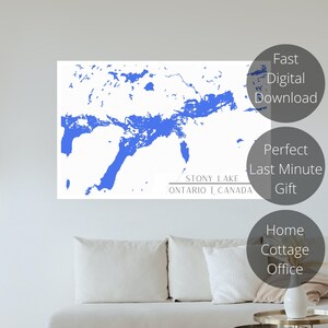 Stony Lake Mapa Impresión digital / Arte moderno de la pared / Ontario / Kawartha / Arte del mapa / Mapa de regalo / Casa de campo / Impresión del lago / Arte del cartel / Cartel del mapa