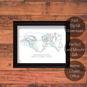 Whistler Blackcomb-skiroutekaart | Afdrukbare muurkunst klaar voor onmiddellijke digitale download. Trail Map Art en Ski Resort Print van Whistler.