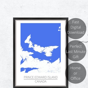 Prince Edward Island Karte | Druckbare Wandkunst bereit zum sofortigen digitalen Download. Einfarbige Landkarte für moderne Wohnkultur.