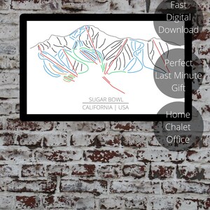 Sugar Bowl Ski Trail Map / Arte de pared imprimible listo para descarga digital instantánea / Trail Map Art & Ski Resort Print de Sugar Bowl California