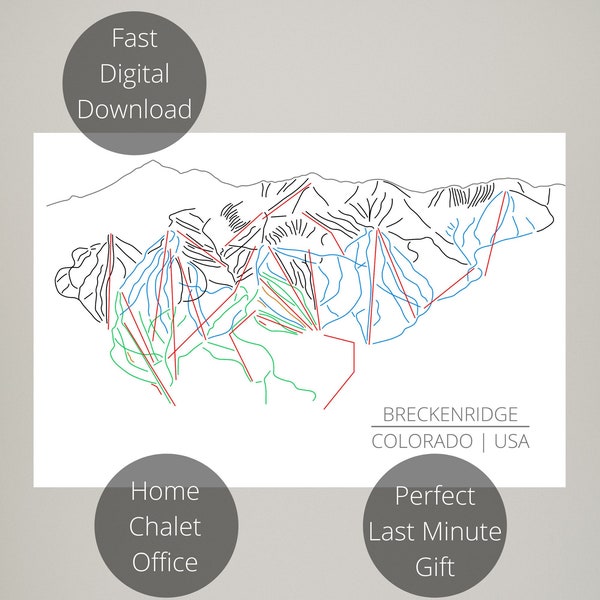 Breckenridge Resort Trail Map | Printable Wall Art | Digital Download | Breckenridge Colorado | Trail Map Art | Ski Resort Print | Ski Gift