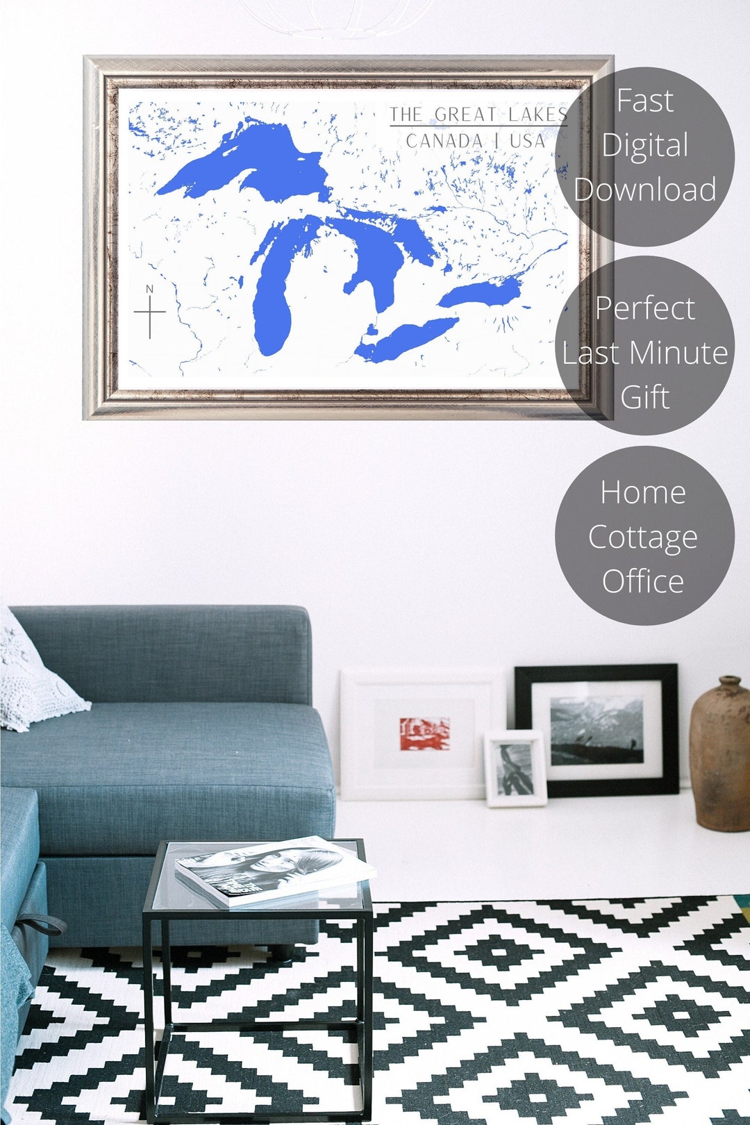Great Lakes Map | Digital Map Print | Modern Wall Art | Map Art | Gift ...