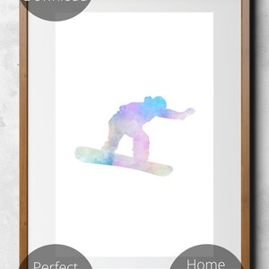 Snowboard Silhouette 11 x 17 in Druck | Erhältlich als Sofortiger Digital Download 7 DIY Druck | Bunte Aquarell Action Snowboarding Print