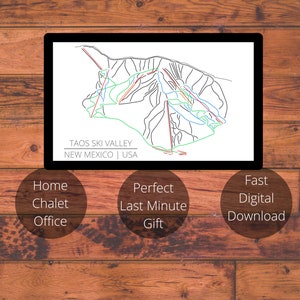 Carte des pistes de ski de la vallée de Taos | Impression numérique | Décoration murale | Art mural moderne | Chalet de ski | Affiche d'art | Carte des pistes de ski | Nouveau-Mexique
