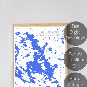 Mapa de impresión digital del lago Rosseau / Arte moderno de la pared / Muskoka / Ontario / Arte del mapa / Mapa de regalo / Casa de campo / Impresión del lago / Arte del cartel / Cartel del mapa