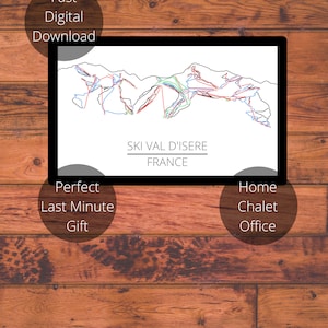 Val D&#39;Isere France Ski Trail Map | Printable Wall Art ready for instant Digital Download | Trail Map Art & Ski Resort Print of Val D&#39;Isere