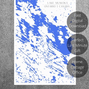 Mapa de impresión digital del lago Muskoka / Arte moderno de la pared / Ontario / Canadá / Arte del mapa / Mapa de regalo / Casa de campo / Impresión del lago / Arte del cartel / Cartel del mapa