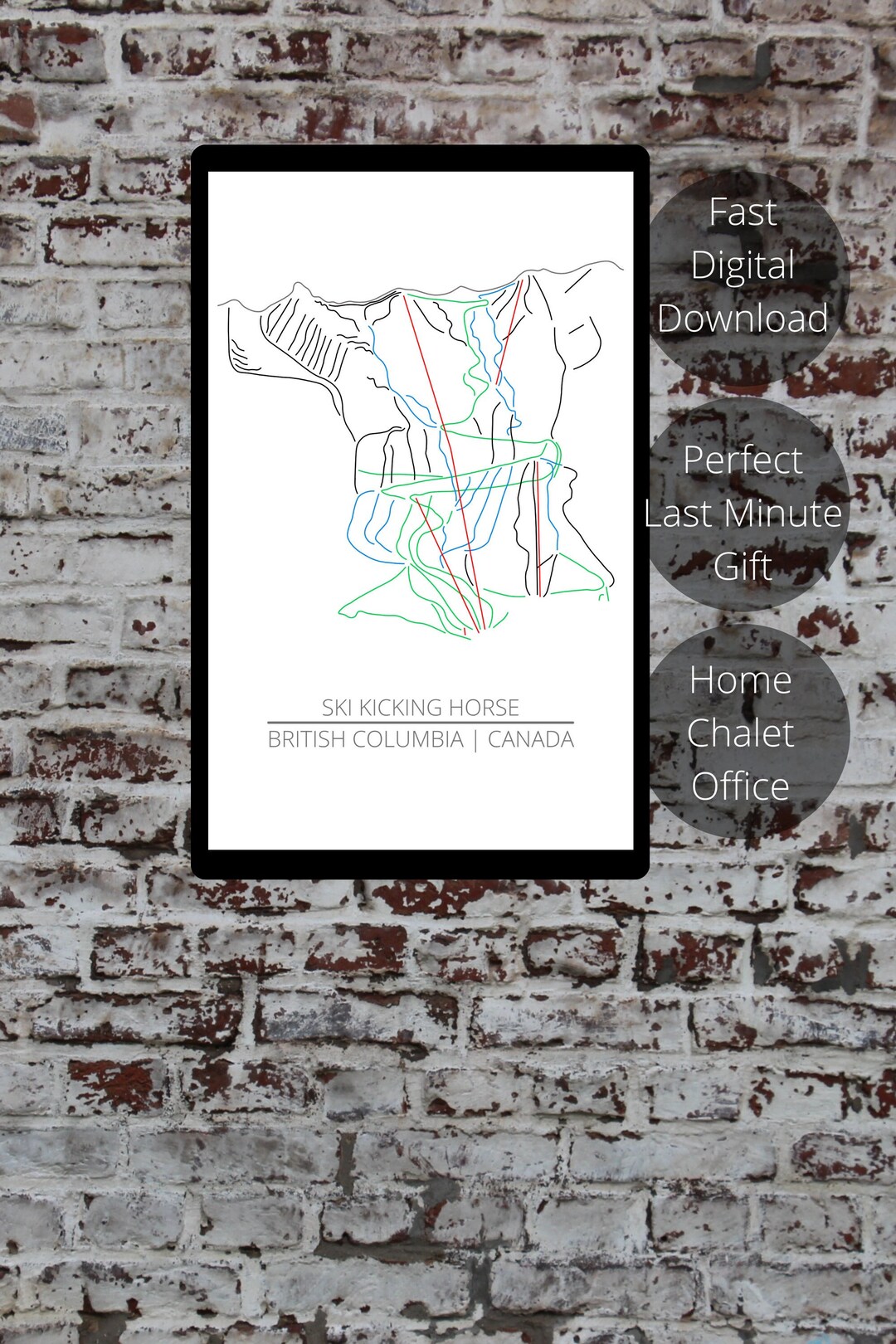 Kicking Horse Mountain Ski Trail Map | Printable Wall Art Ready for ...