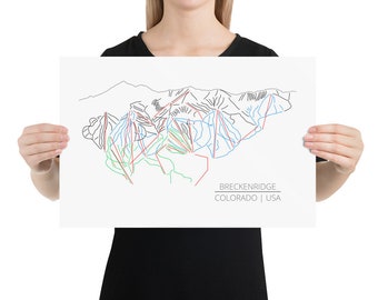 Breckenridge Ski Trial Map | Trail Map Print in 3 sizes | Breckenridge Colorado | Trail Map Art | Ski Chalet Decor
