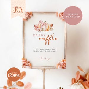 Pumpkin Diaper Raffle Sign | Instant Download | Fall Autumn Baby Shower | Diaper Raffle Cards | Bring A Pack Of Diapers Game